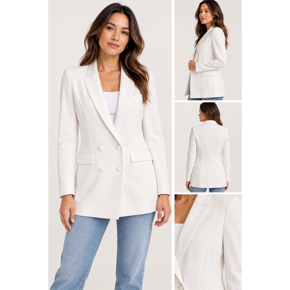 $4152 Prabal Gurung Double Breasted Blazer Womens 10 White Silk Lined Made USA